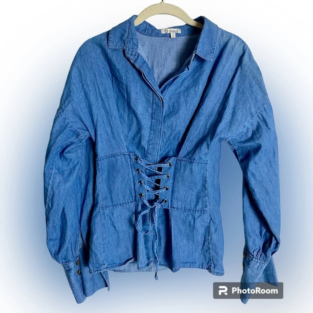 VINTAGE 100% Cotton Denim Corset Button Down  Shirt Size Small